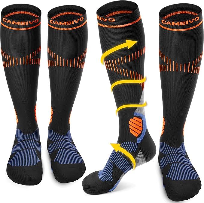 CAMBIVO Kompressionsstrümpfe Herren Damen 2 Paar, Stützstrümpfe 15-20 mmHg, Gepolsterte Kompressionssocken, Compression Socks, Atmungsaktive Socken für
