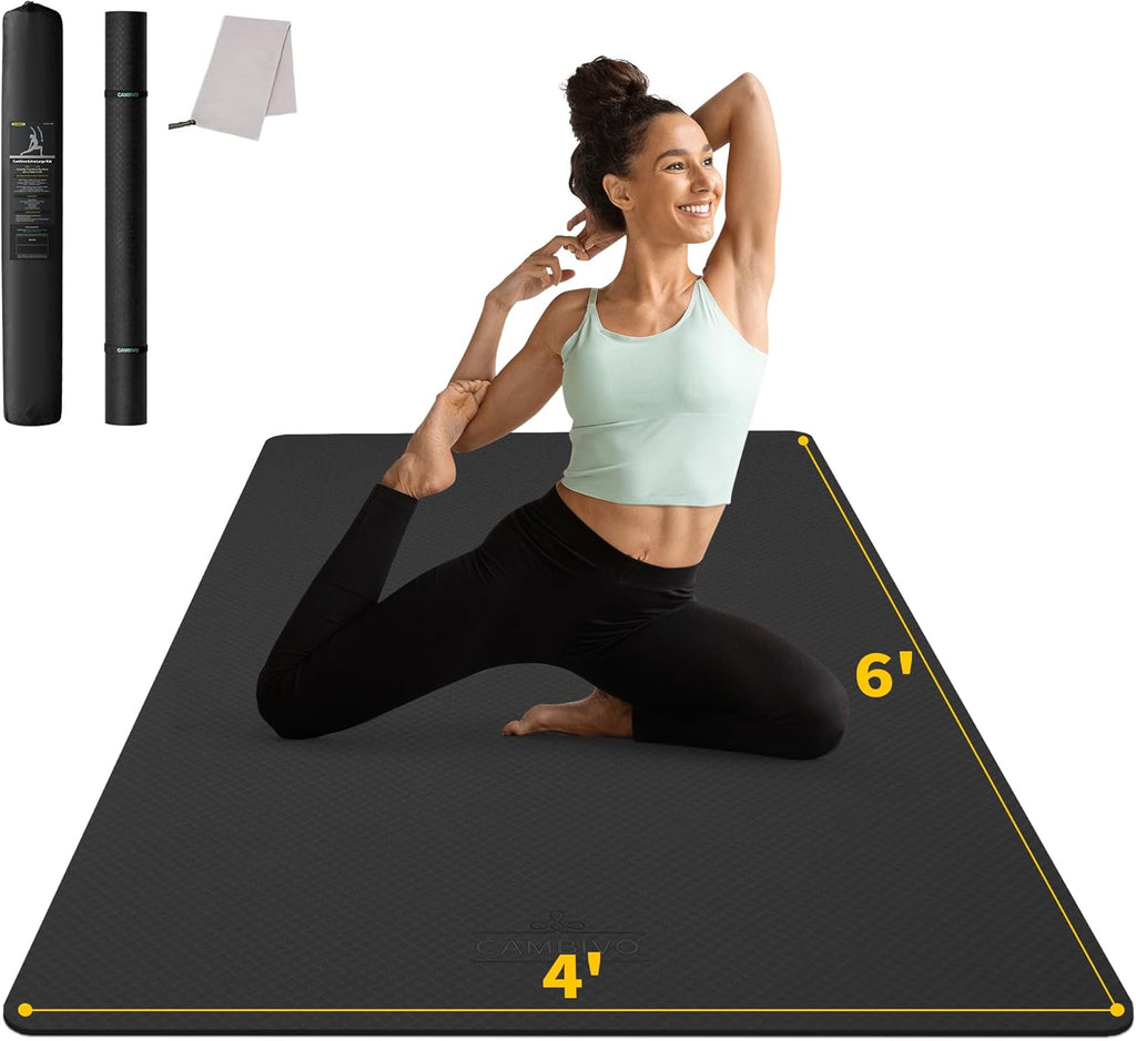 CAMBIVO Yogamatte XXL, Yoga Matte 183cm x 122cm Groß,6/8/10/12mm Extra-DickE Fitnessmatte, Breite Sportmatte Rutschfest, TPE Pilatesmatte Gymnastikmatte mit Handtuch