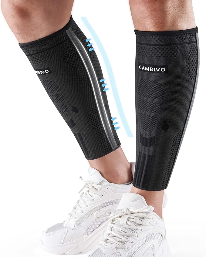 CAMBIVO Wadenbandage 1 Paar, Waden Kompression mit Seitenstabilisatoren zur Unterstützung der Muskulatur, Atmungsaktive Stützstrümpfe, Kompressionsstrümpfe ohne Fuß für Sport, Schwellungen, Alltag