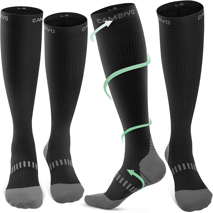 CAMBIVO Kompressionsstrümpfe Herren Damen 2 Paar, Stützstrümpfe Klasse 2 20-30 mmHg, Gepolsterte Kompressionssocken, Thrombosestrümpfe, Compression Socks für Flug, Schwellung, Sport, Reise, Alltag