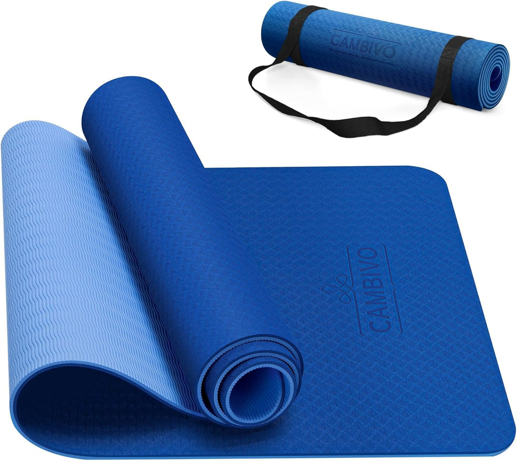 CAMBIVO Yoga Matte 183cm x 61cm, 8mm Dicke Pilates Matte Gymnastikmatte Rutschfest &amp; Gepolstert, Yogamatte mit Tragegurt, Sportmatte Fitnessmatte Zuhause Workout