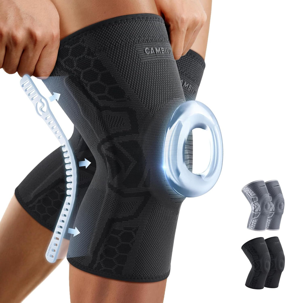 CAMBIVO Kniebandage Männer Damen 2 Stück, Komprimierte Kniebandage mit Patella Gel Pads &amp; Feder Seitenstabilisatoren, Kniebandage Arthrose für Laufen, Meniskusriss, Arthritis, Gelenkschmerzlinderung