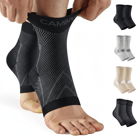 CAMBIVO Sprunggelenkbandage 2 Pack Links &amp; Rechts, Knöchelbandage 15-20 mmHg Kompressionsstrümpfe ohne Zehen für Schmerzlinderung, tägliche Aktivitäten &amp; Unterstützung