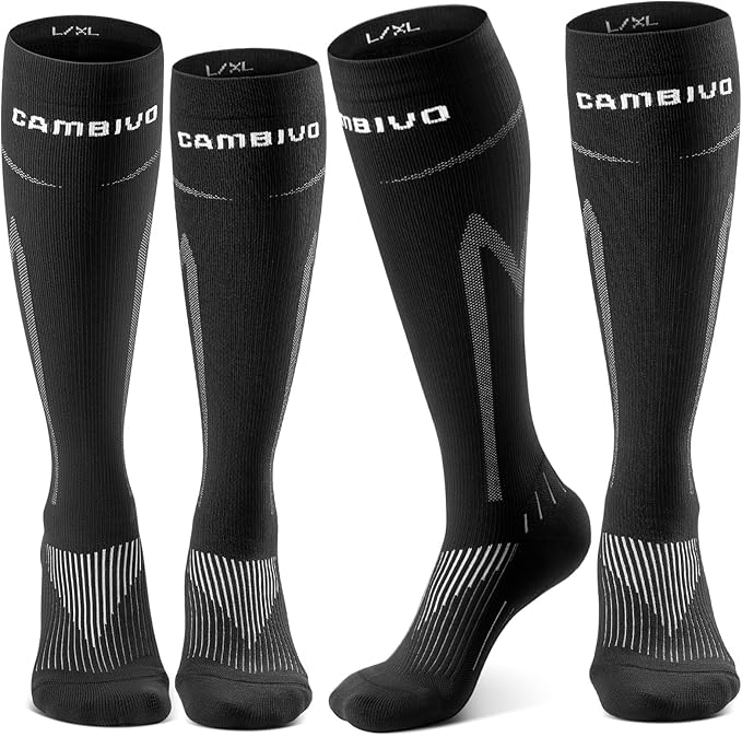 CAMBIVO 2 Paar Kompressionsstrümpfe Herren Damen Klasse 2 20-30 mmHg, Gepolsterte Kompressionssocken für Komfort, Stützstrümpfe für Flug, Reisen, Sport, Alltag