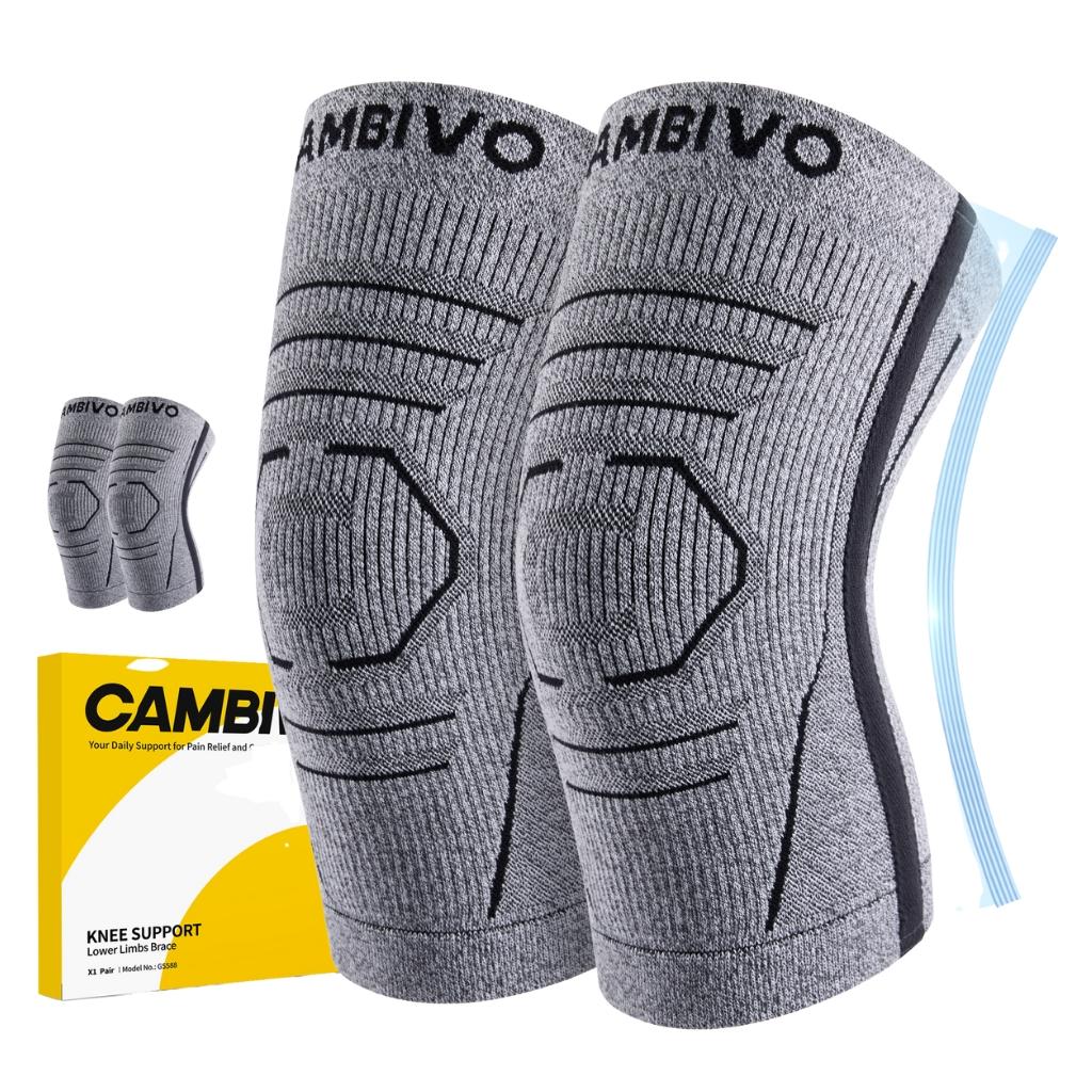 CAMBIVO Kniebandage Männer Damen 2 Stück, Komprimierte Bandage Knie, Knee Support mit Seitenstabilisatoren zur Linderung von Knieschmerzen, Arthrose Knie, Meniskus und Kraftsport