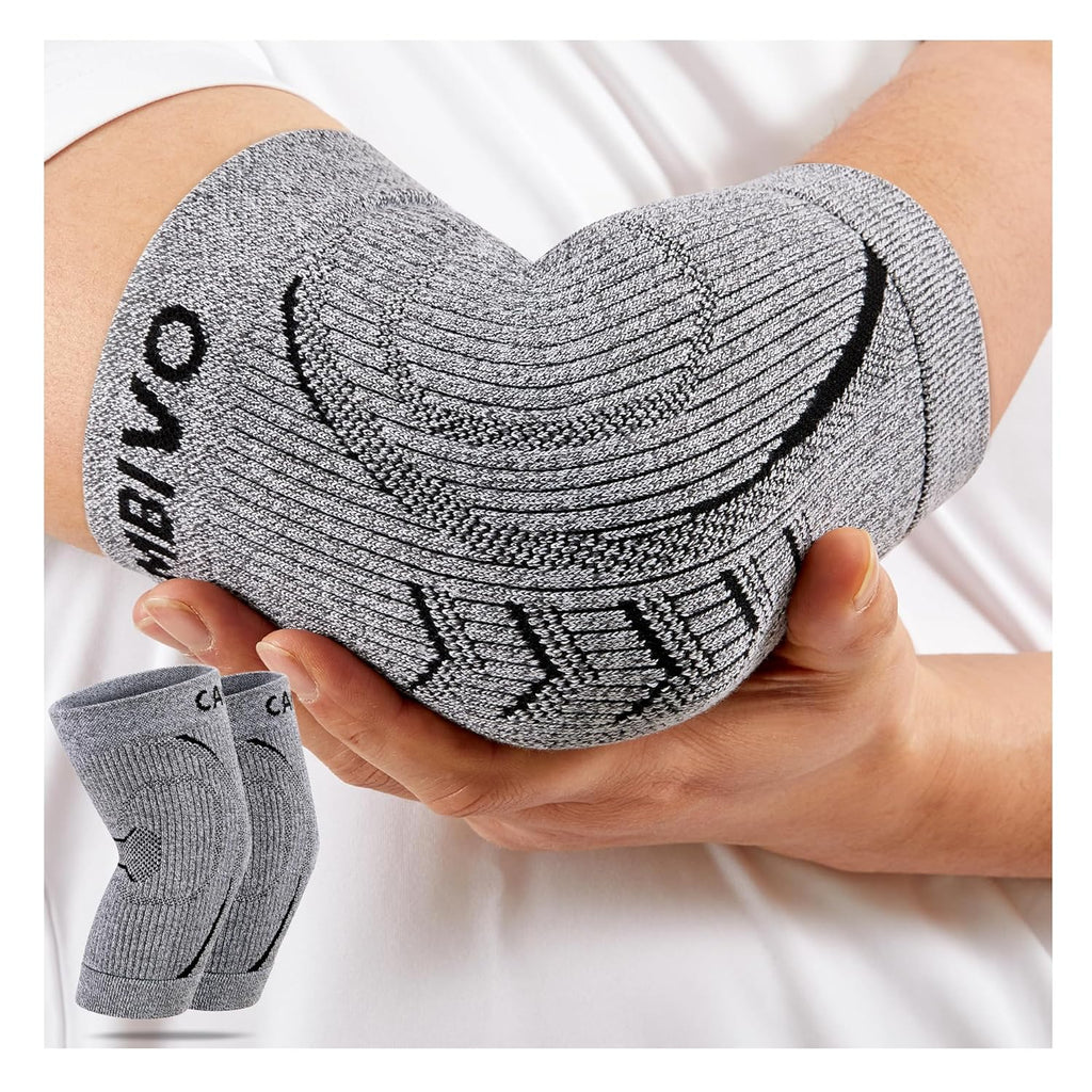 CAMBIVO Ellenbogenbandage 2 Pack, Tennisarm Bandage mit 3D Strickstoff, Ellenbogen Bandagen Herren Damen für Sehnenentzündung, Golferarm, Arthritis, Gewichtheben und Basketball